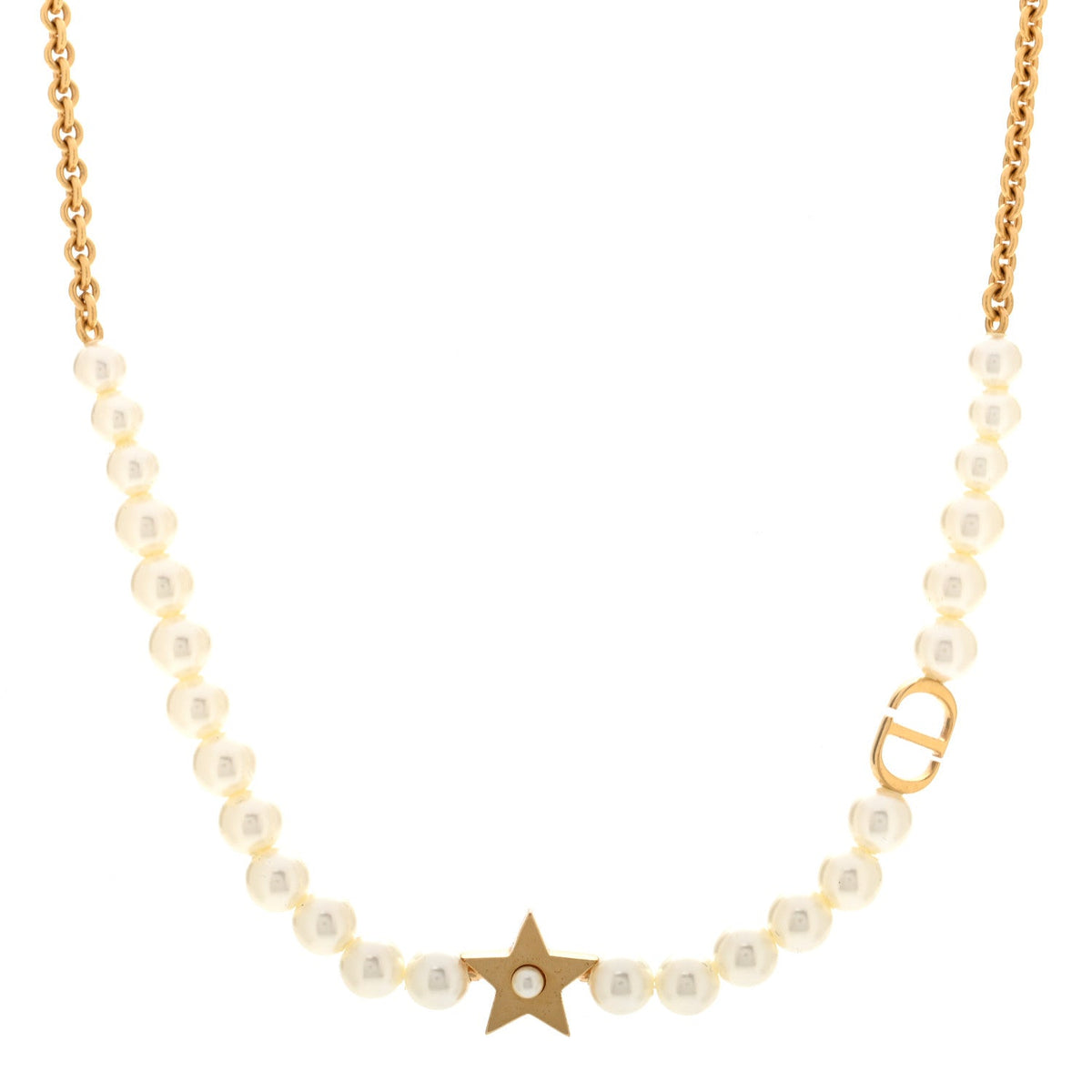 Christian Dior Pearl Crystal CD Star Choker Necklace Gold