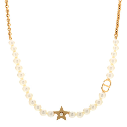 Christian Dior Pearl Crystal CD Star Choker Necklace Gold