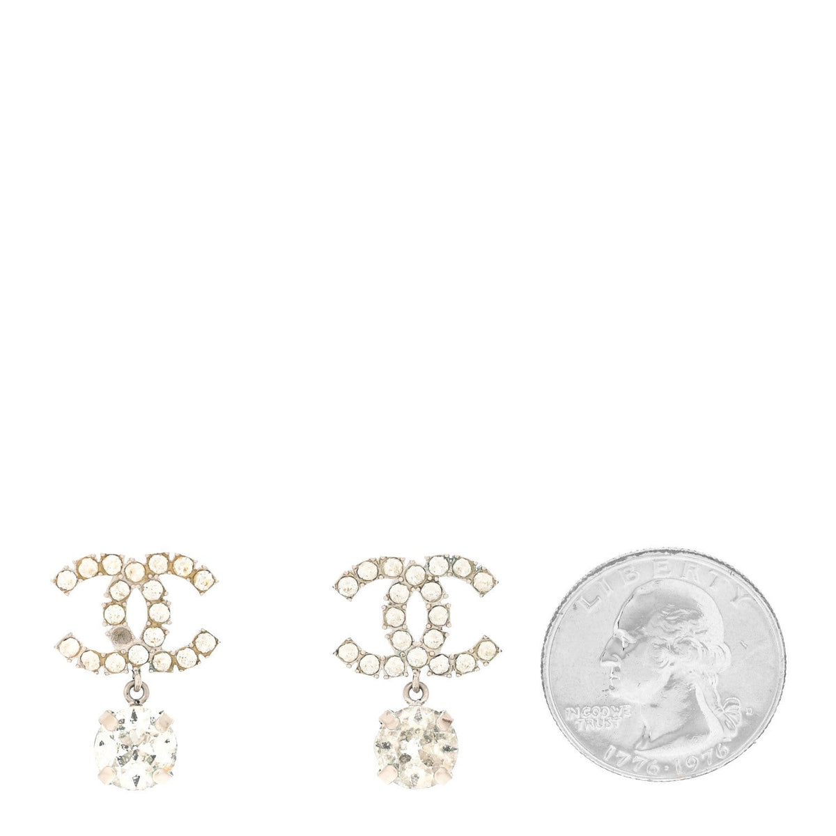 Chanel Crystal CC Drop Earrings Silver