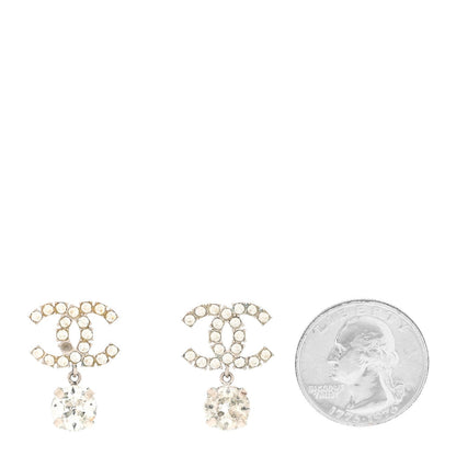 Chanel Crystal CC Drop Earrings Silver