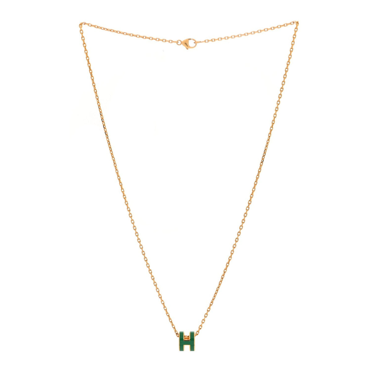 Hermès Rose Gold Lacquered Malachite Mini Pop H Pendant Necklace