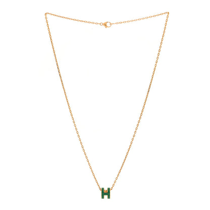 Hermès Rose Gold Lacquered Malachite Mini Pop H Pendant Necklace