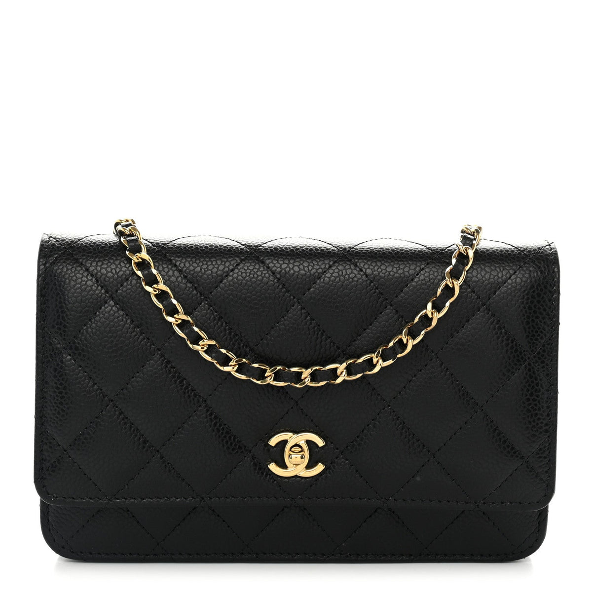 Chanel Caviar Quilted CC Turnlock Wallet On Chain WOC Black