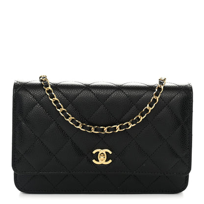 Chanel Caviar Quilted CC Turnlock Wallet On Chain WOC Black
