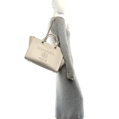 Chanel Caviar Medium Studded Deauville Tote Ivory 1889632