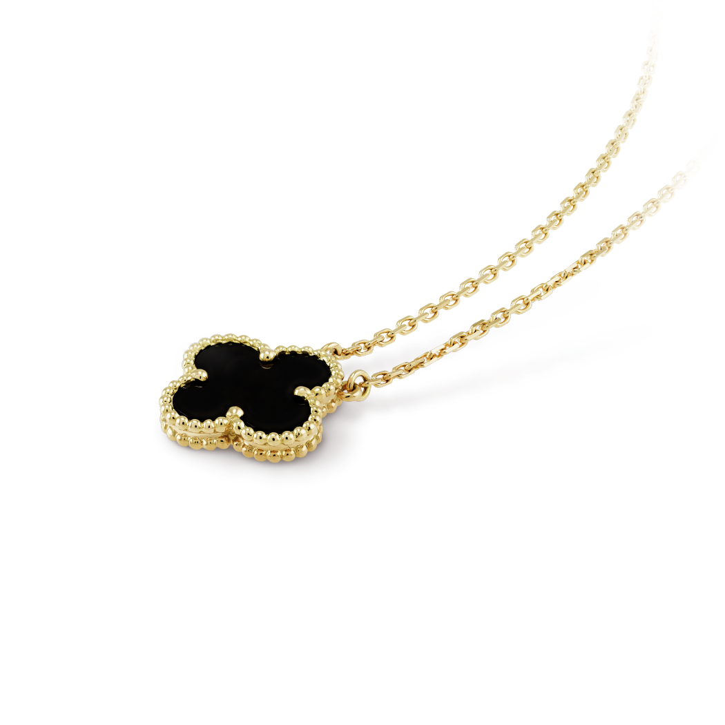 18K Yellow Gold Onyx VCA Vintage Alhambra Pendant