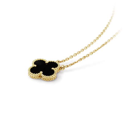 18K Yellow Gold Onyx VCA Vintage Alhambra Pendant