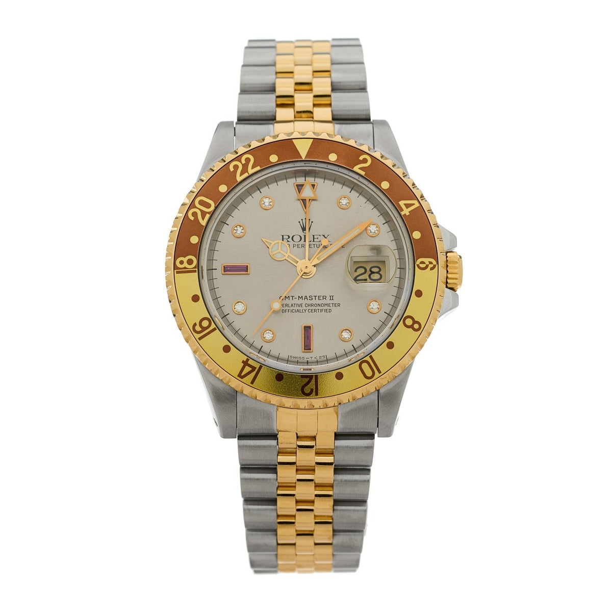 Rolex Stainless Steel 18K Yellow Gold 40mm GMT-Master II Watch Root Beer 16713