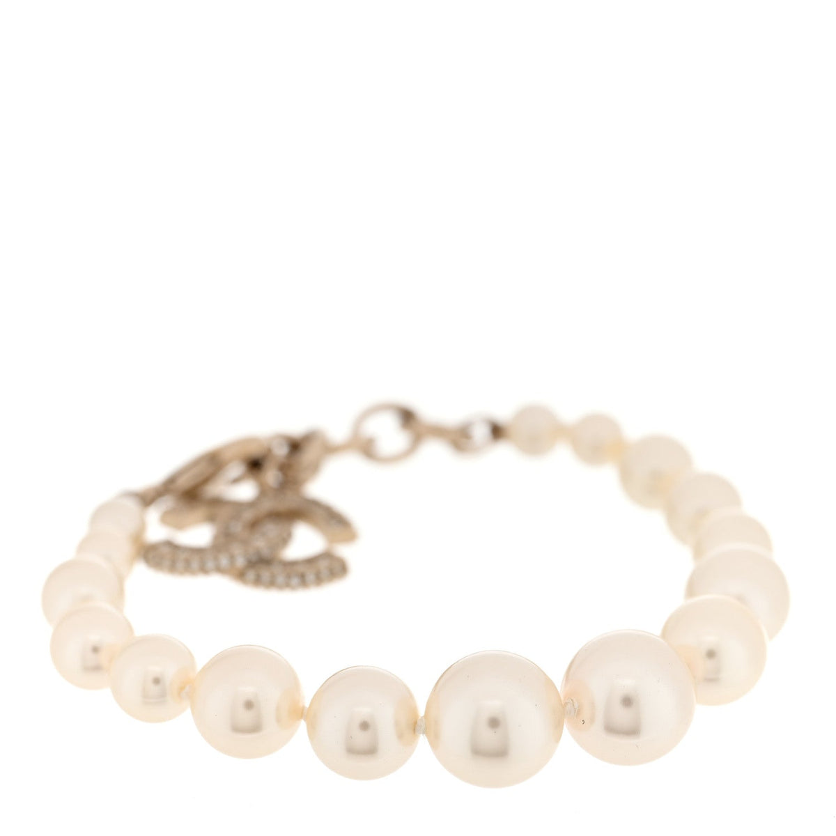 Chanel Graduated Pearl Crystal CC Bracelet Gold