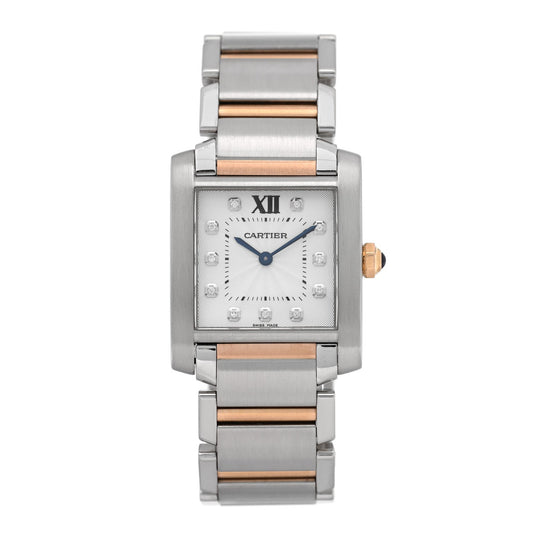 Cartier Stainless Steel 18K Pink Gold Diamond 25mm Tank Francaise Watch 1927544