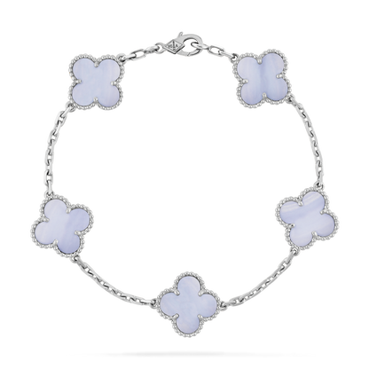 18K White Gold Chalcedony VCA Vintage Alhambra Bracelet 5 Motifs