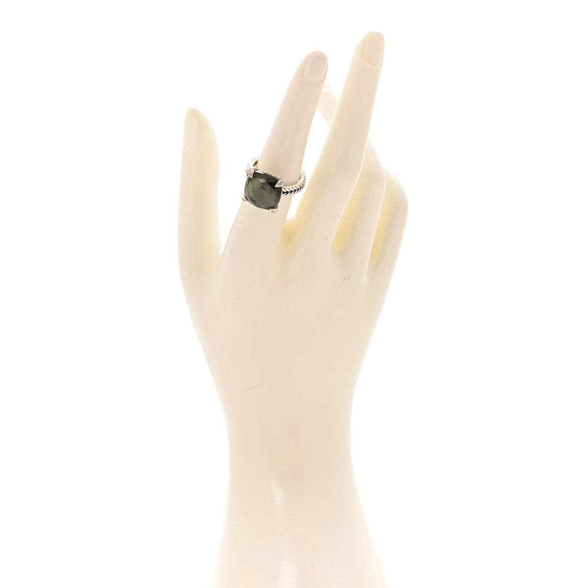 Sterling Silver Diamond Green Orchid 14mm Chatelaine Ring 54 7