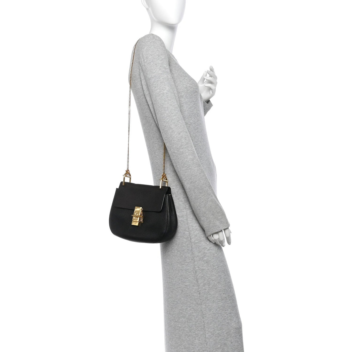 Chloe Grained Lambskin Drew Shoulder Bag Black