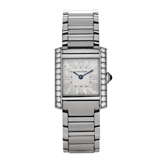 Cartier Stainless Steel Diamond Bezel 21mm Tank Francaise Watch Silver