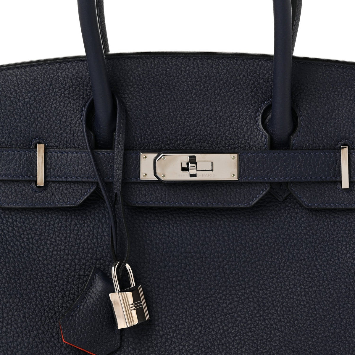 Hermes Togo Birkin Verso 30 Bleu Nuit Orange Poppy