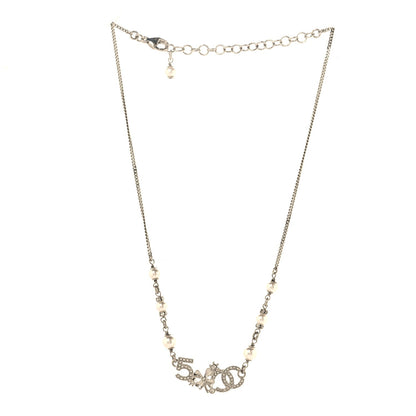 Chanel Crystal Pearl Star 5 CC Necklace Silver White