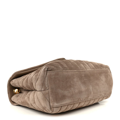 Saint Laurent Suede Y Quilted Medium Loulou Chain Satchel Taupe