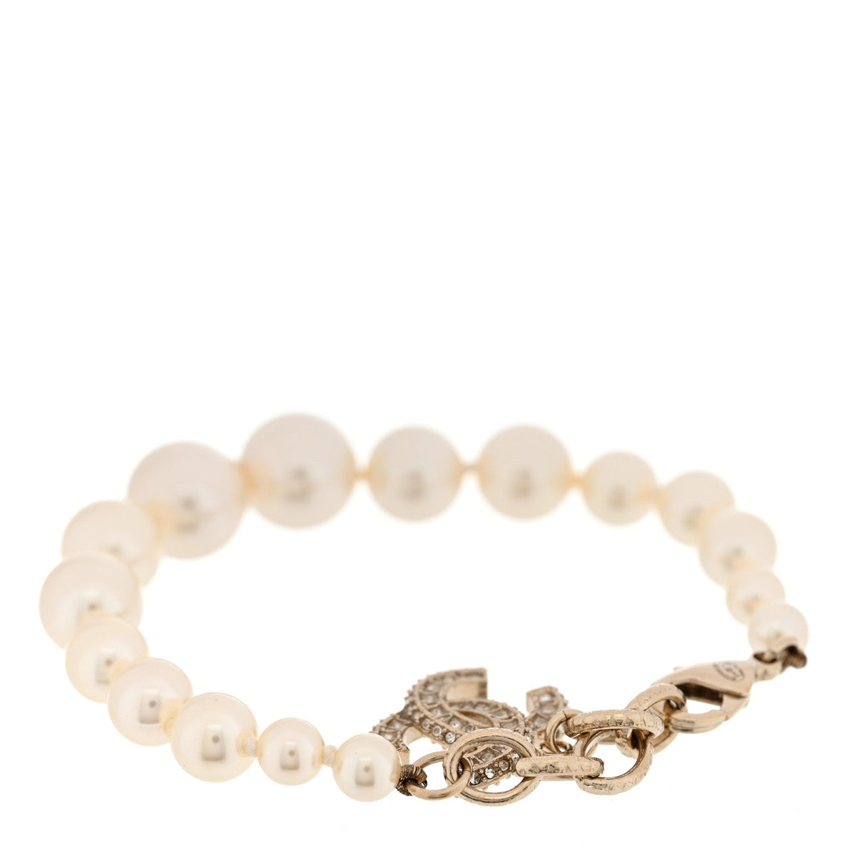 Chanel Graduated Pearl Crystal CC Bracelet Gold