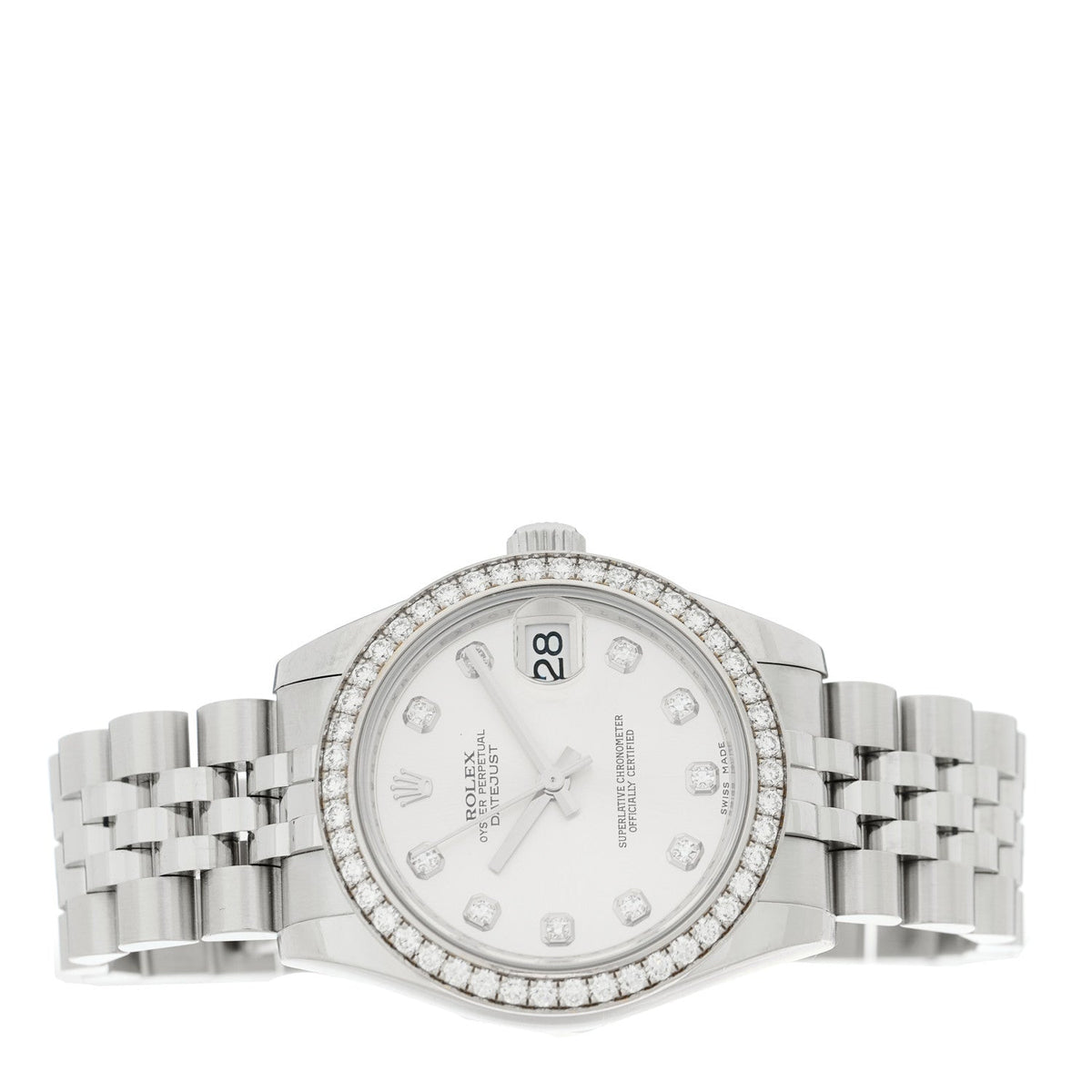 Rolex Stainless Steel 18K White Gold Diamond 31mm Datejust Watch 278384RBR