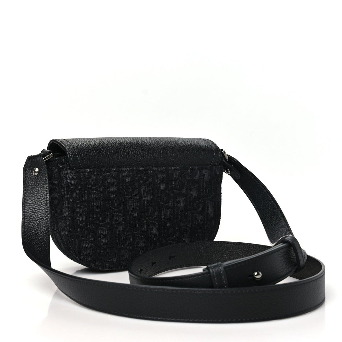 Dior Oblique Jacquard Grained Calfskin Mini Saddle Messenger Bag Black