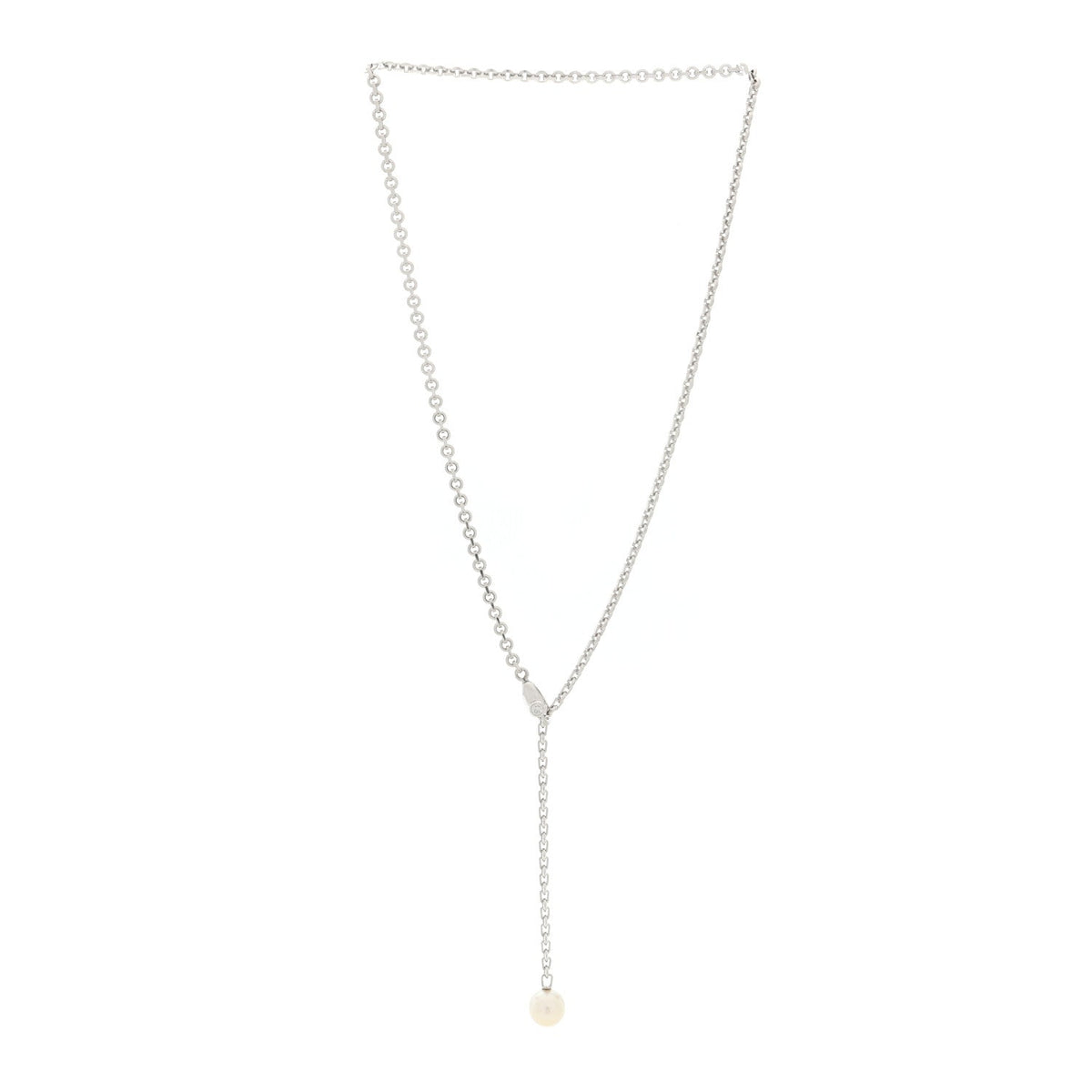 Cartier 18K White Gold Diamond Pearl 8.5mm Lariat Pendant Necklace