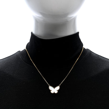 Van Cleef & Arpels 18K Yellow Gold Mother of Pearl Lucky Alhambra Butterfly Pendant Necklace