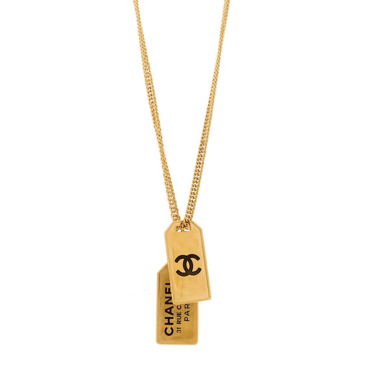 Chanel ID Dog Tag Charm Necklace Gold