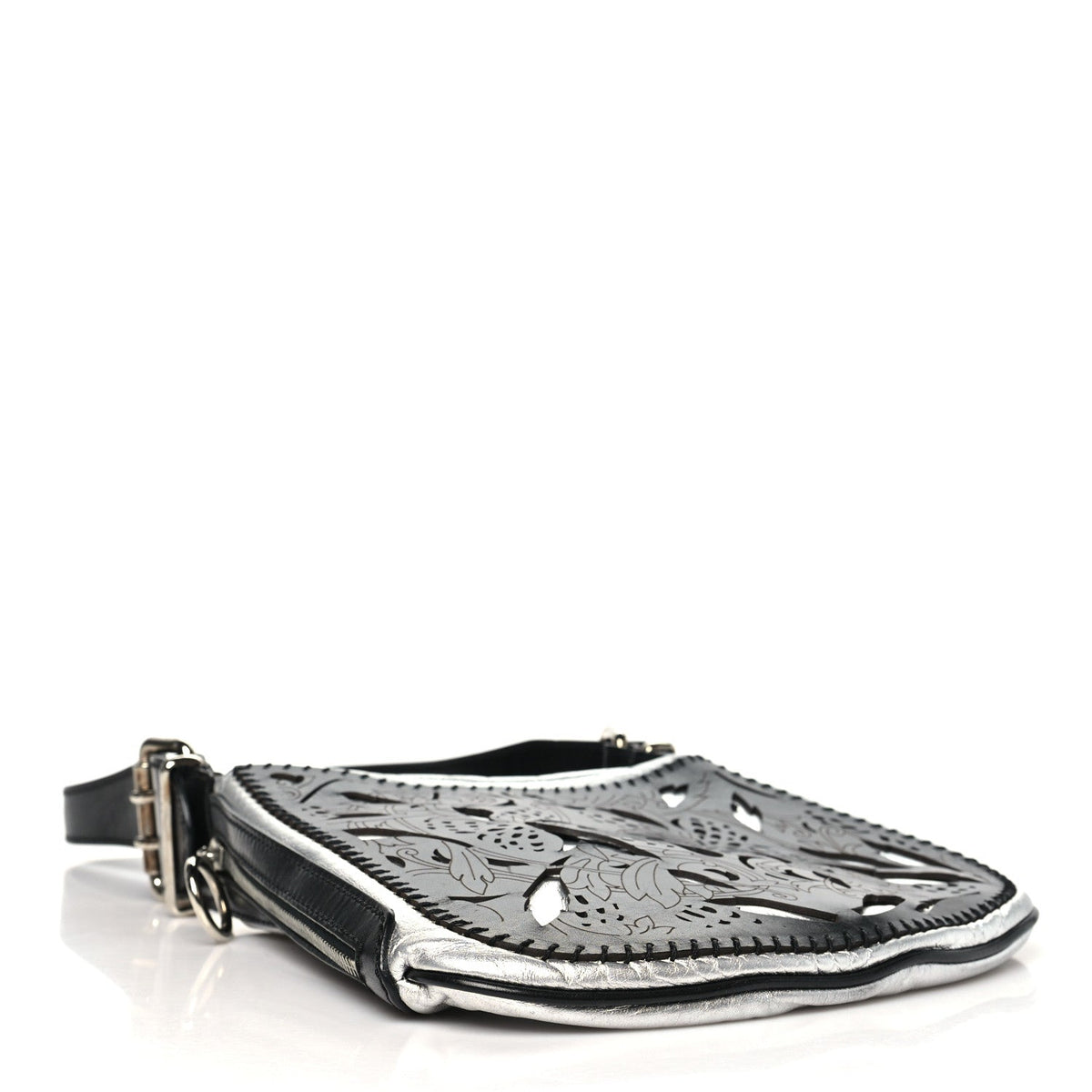 Fendi Calfskin Metal Small Oyster Shoulder Bag Black