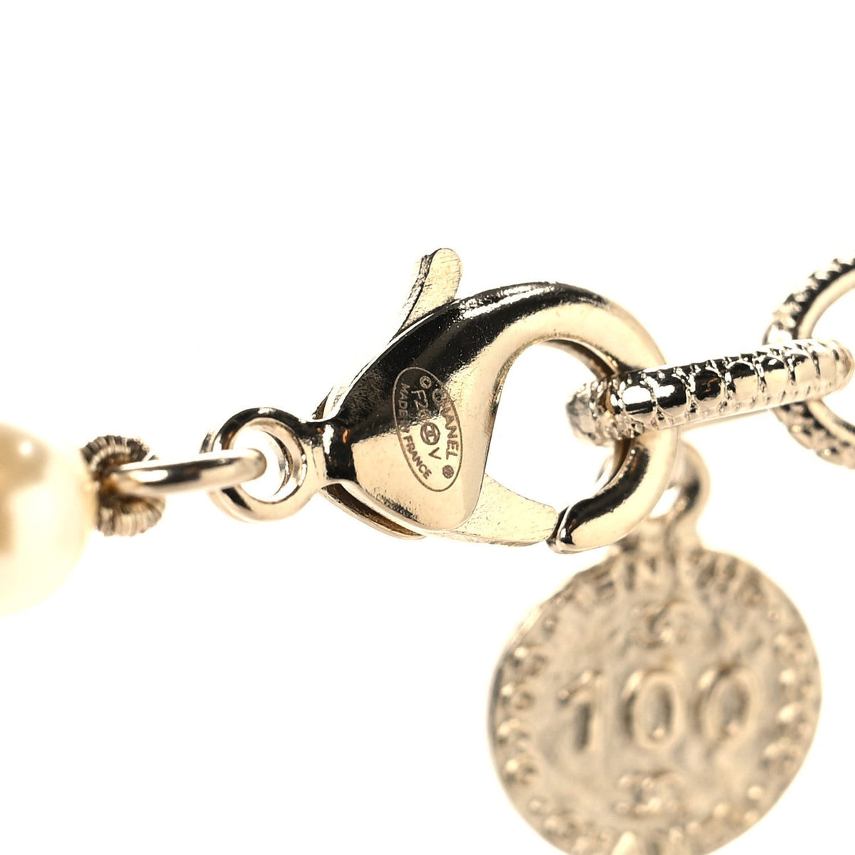 Chanel Pearl Crystal CC 100th Anniversary Necklace Light Gold