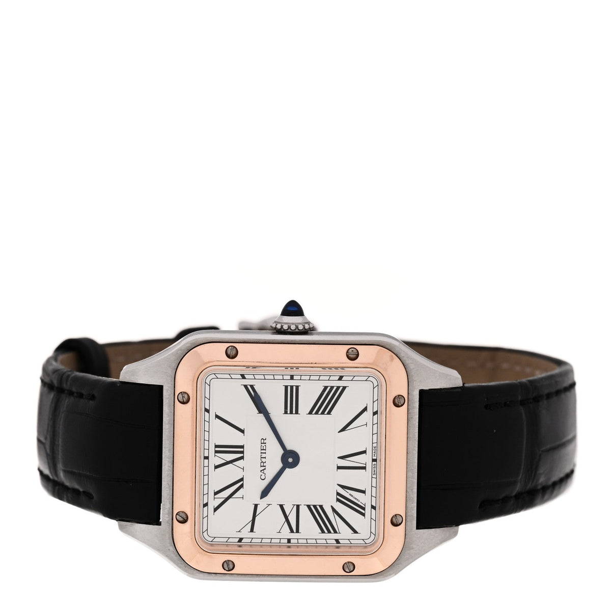Cartier Stainless Steel 18K Pink Gold Alligator 27.5mm Santos Dumont Watch