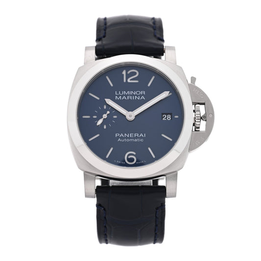 Panerai Stainless Steel Alligator 40mm Luminor Quaranta Watch Blue PAM01370