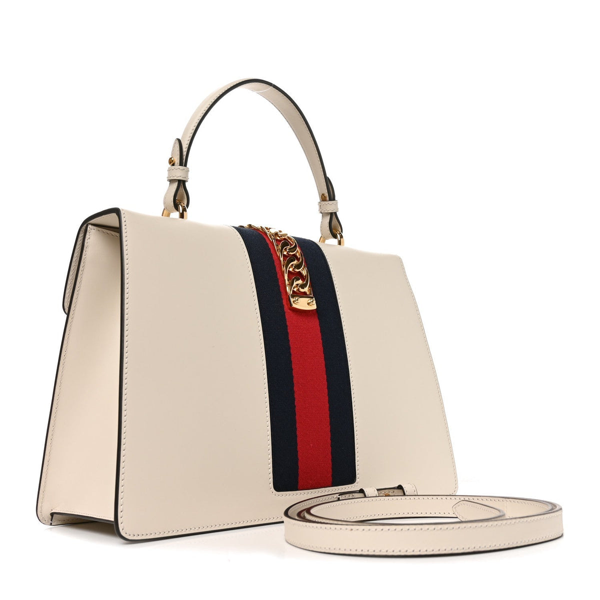Gucci Calfskin Web Medium Sylvie Top Handle Bag White 1984849