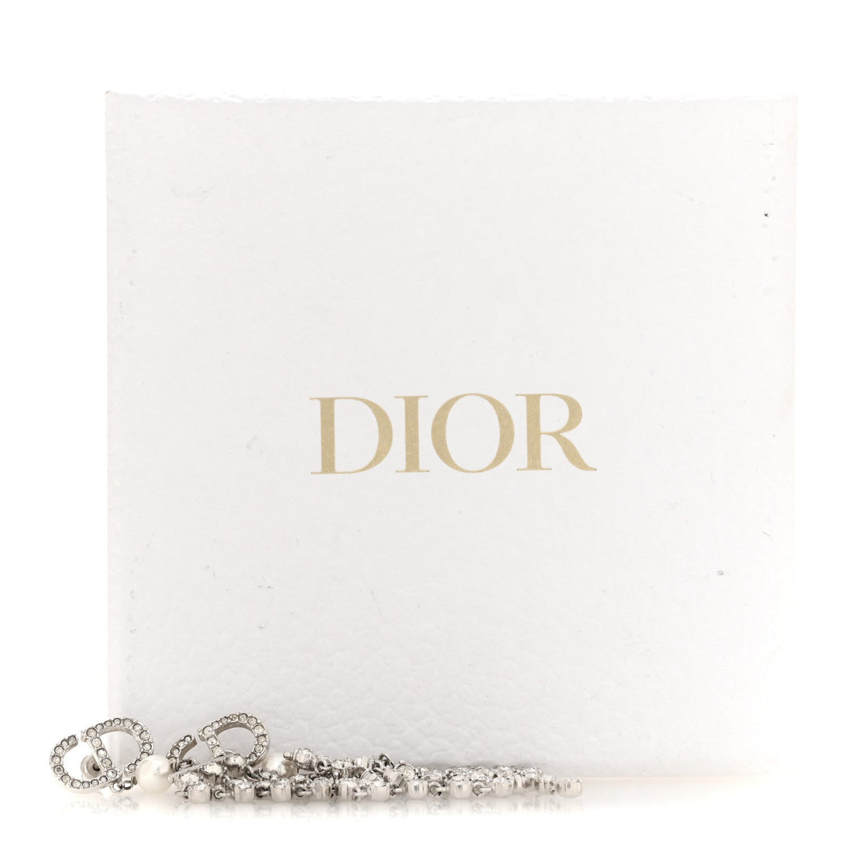 Christian Dior Metal Crystal Pearl CD Drop Earrings Silver