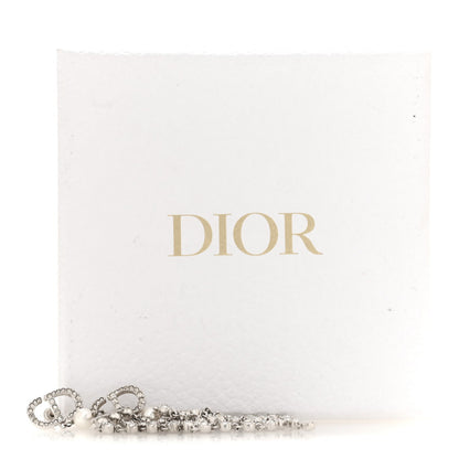 Christian Dior Metal Crystal Pearl CD Drop Earrings Silver