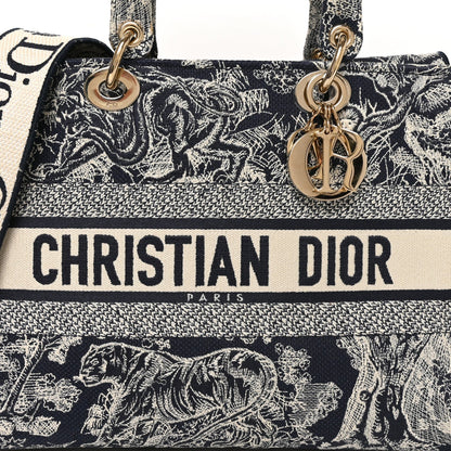 Christian Dior Toile de Jouy Embroidered Large Lady D-Lite Navy