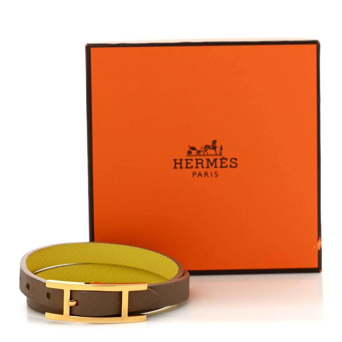 Hermes Epsom Swift Behapi Double Tour Bracelet XS Lime Etoupe