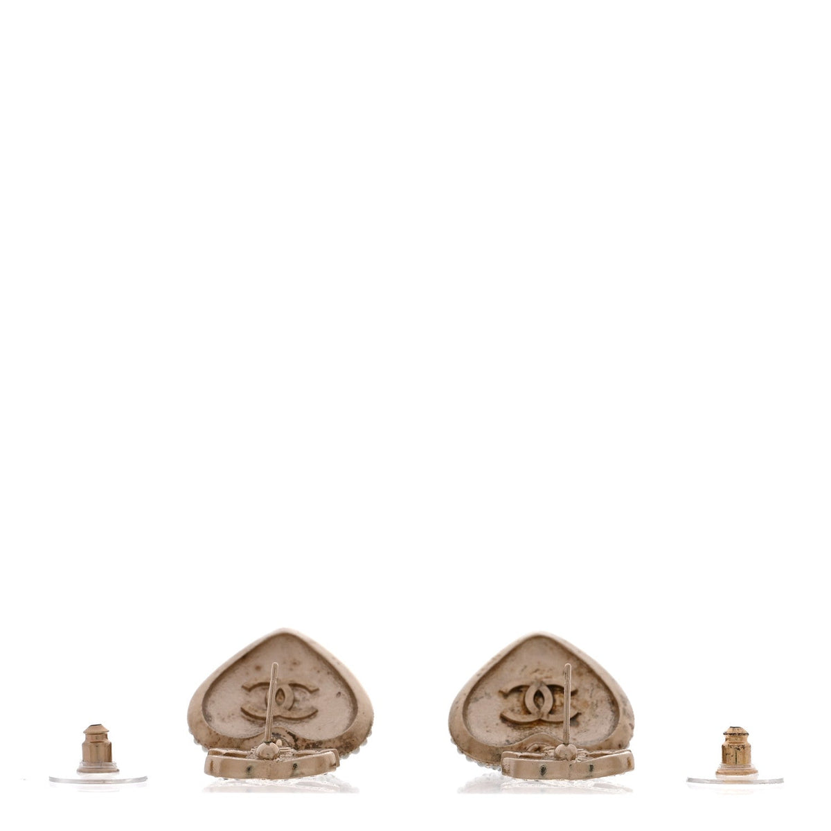 Chanel Pearl Crystal CC Heart Drop Earrings Gold White