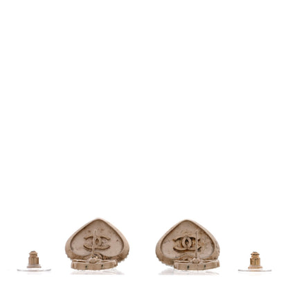Chanel Pearl Crystal CC Heart Drop Earrings Gold White