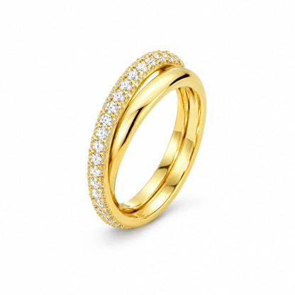 Duet 18K Gold Plated 925 Sterling Silver Cubic Zirconia Ring