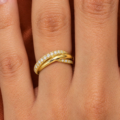 Duet 18K Gold Plated 925 Sterling Silver Cubic Zirconia Ring