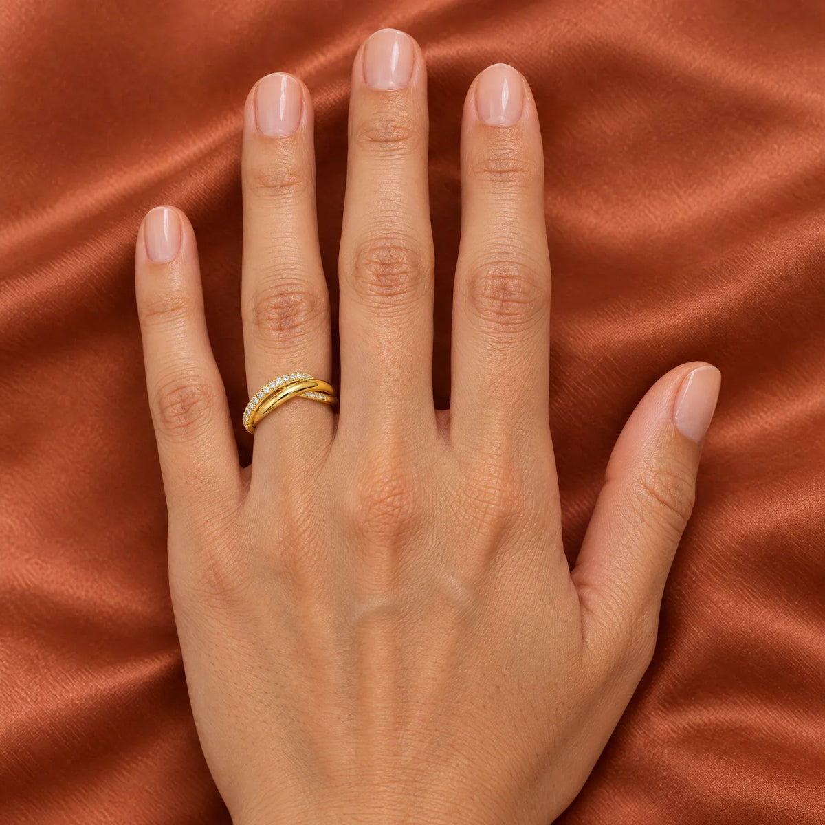 Duet 18K Gold Plated 925 Sterling Silver Cubic Zirconia Ring