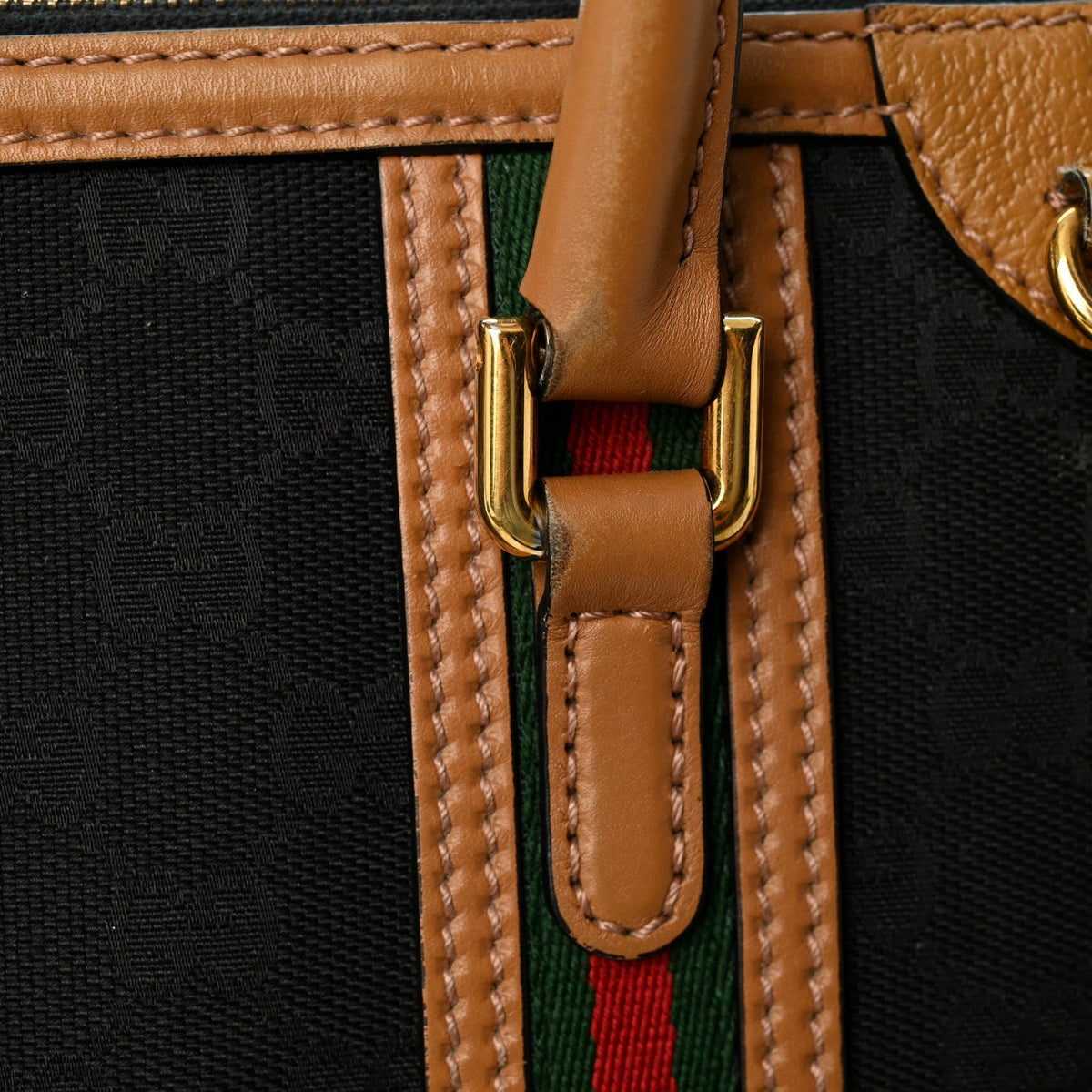 Gucci Monogram Textured Dollar Calfskin Web Mini Bauletto Bag Black Koi Beige