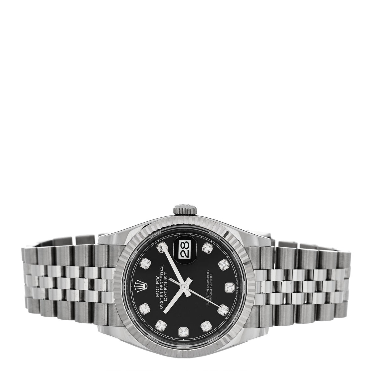 Rolex Stainless Steel 18K White Gold Diamond 36mm Datejust Watch Black 126234