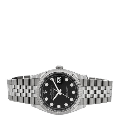 Rolex Stainless Steel 18K White Gold Diamond 36mm Datejust Watch Black 126234
