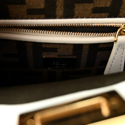 Fendi Vitello Seta Canvas FF Mini Peekaboo Iconic Satchel Uovo Sigaro Marrone