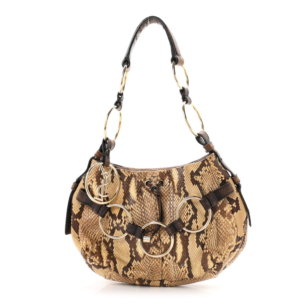 Saint Laurent Snakeskin Saharienne Shoulder Bag Brown 1983087