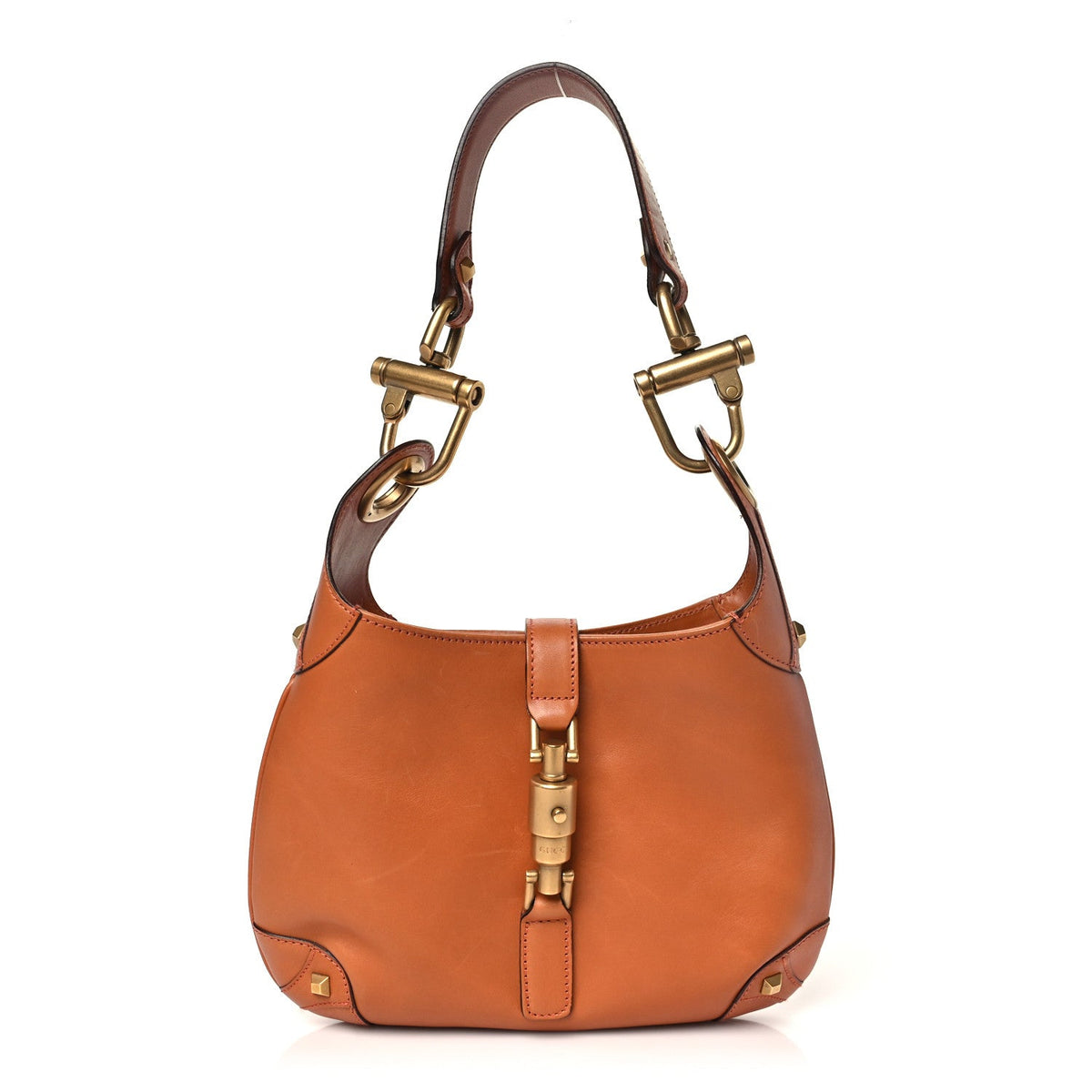 Gucci Calfskin Mini Piston Lock Jackie O Hobo Tan