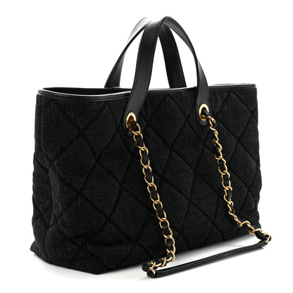 Chanel Denim Calfskin Quilted Small Deauville Tote Black