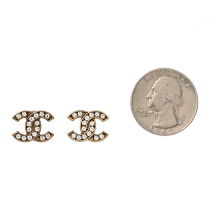 Chanel Metal Crystal CC Earrings Gold
