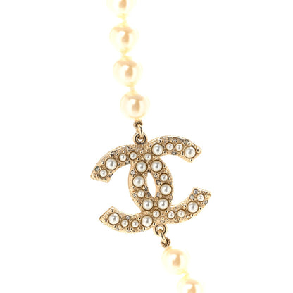 Chanel Pearl Crystal CC 100th Anniversary Necklace Light Gold